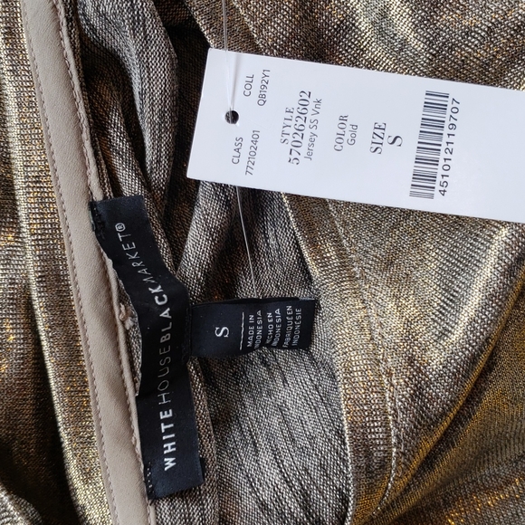 WHITE HOUSE BLACK MARKET Gold Metallic Jersey V-Neck Tee sz S NEW Women's Casual - Picture 7 of 11